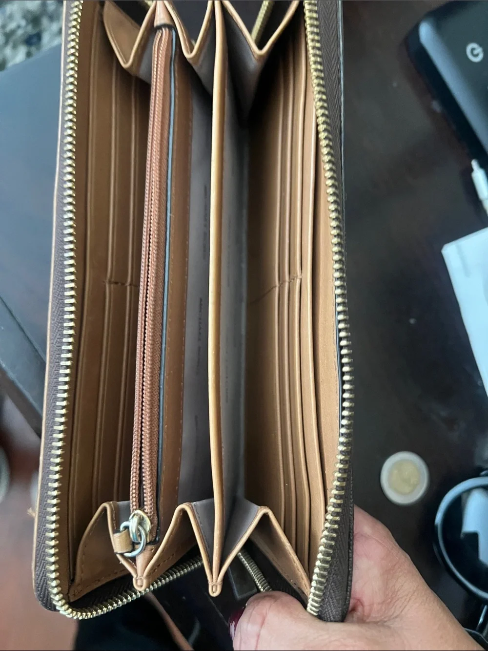 Michael Kors Brown and Tan Men's Zip-Around Wallet